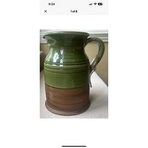 Mid Century Modern Ceramic Pitcher Vase 9" H Green/Brown NEW